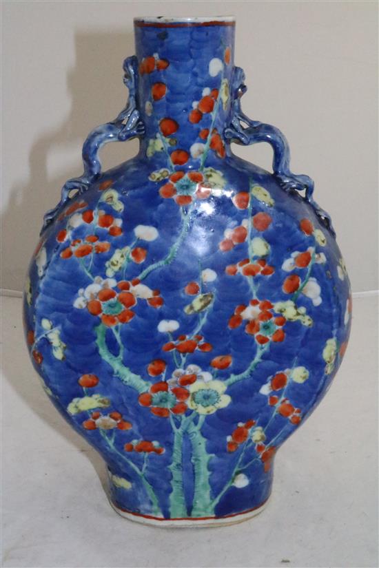 A Chinese enamelled blue and white moon flask, 19th century, 30.5cm